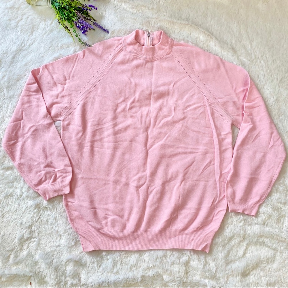 VINTAGE Pastel Pink Knit Mock Neck Long Sleeve Top
